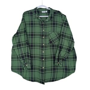 Avenue Womens Green Black Plaid Long Sleeve Button Up Shirt Size 20